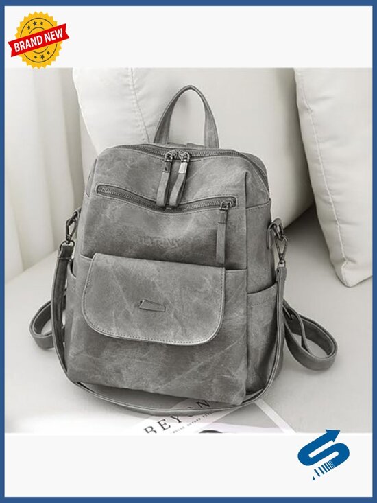 PU Leather Fashion Backpack Purse with 8 Pockets Adjustable Strap main image 6
